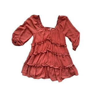 Love Colette Babydoll Tiered‎ Rust Mini Dress Size Small Polka Dot S NWT